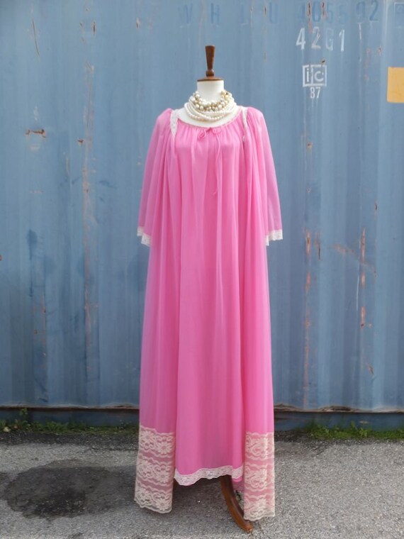 Vintage 50s/60s Miss Elaine Pink Chiffon Robe w/M… - image 2