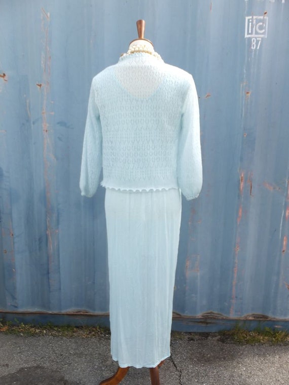 Vintage 60s Light Blue Knit Bed Jacket Size Small - image 8