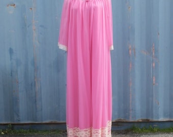 Vintage 50s/60s Miss Elaine Pink Chiffon Robe w/Matching Floor Length Gown, Romantic Wedding Lingerie