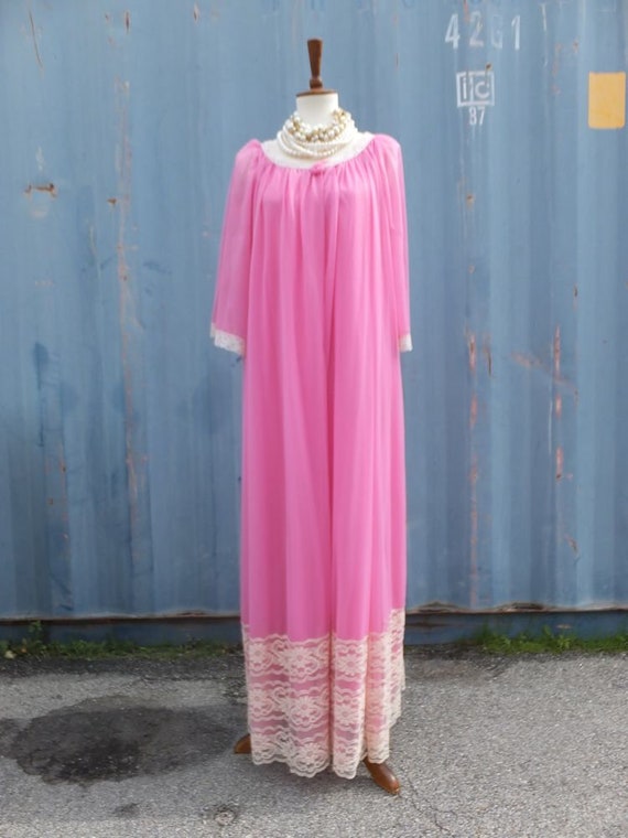 Vintage 50s/60s Miss Elaine Pink Chiffon Robe w/M… - image 1
