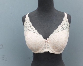 Sujetador de encaje vintage de Victoria's Secret de los años 90, con aros de encaje beige, talla 34DDD