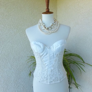 Vintage Bustier, victoria&#39;s Secret Ivory or Off White Long Line Bra, 34A - B Strapless Bra, Sexy Lingerie, Underwire Foundation Garment