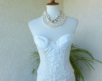 Vintage Bustier, Victoria's Secret Ivory or Off White Long Line Bra, 34A - B Strapless Bra, ROMANTIC Lingerie, Underwire Foundation Garment