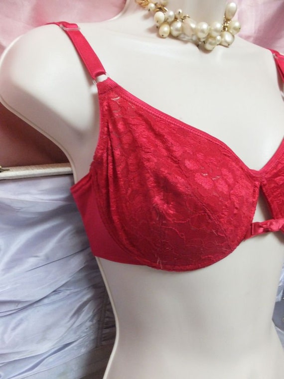 Vintage Bra, Playtex, RED Lace Bra 36C, Sexy Key … - image 5