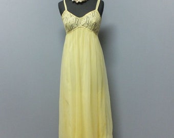 Vintage Nightgown, Lisette, Al Sterling,  Yellow Lace & Chiffon Lingerie, Honeymoon, Bridal Shower Gift,  Bust 32