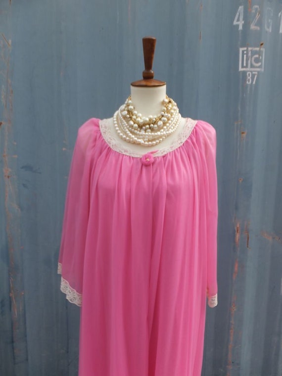 Vintage 50s/60s Miss Elaine Pink Chiffon Robe w/M… - image 5