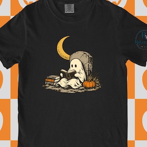 Ghost Reading Shirt for Book Lovers, Cute Halloween Comfort Colors Tee, Gravestone Pumpkin Reader Gift, Spooky Fall Graphic S-4XL
