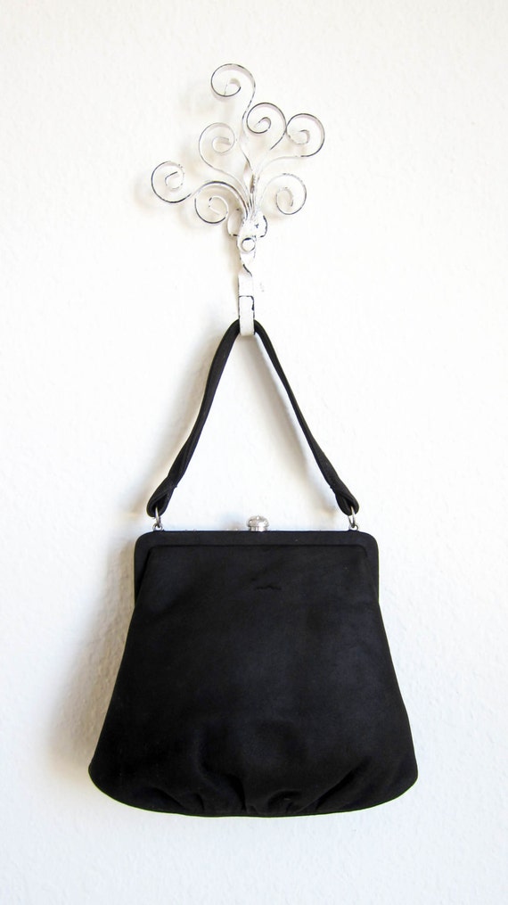 50s black suede evening bag | vintage rhinestone … - image 7