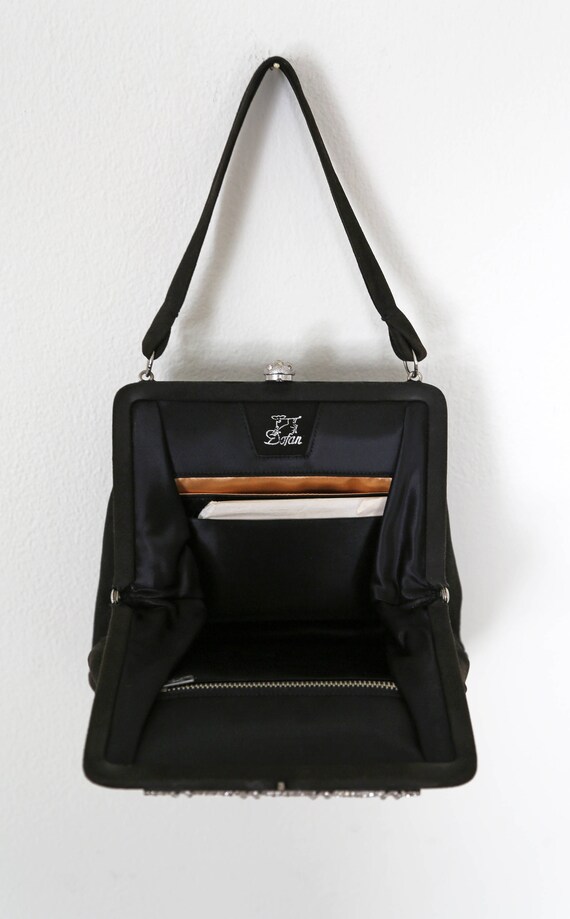 50s black suede evening bag | vintage rhinestone … - image 3