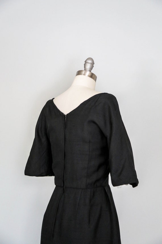 1950s silk blend black dress | vintage fitted wai… - image 6