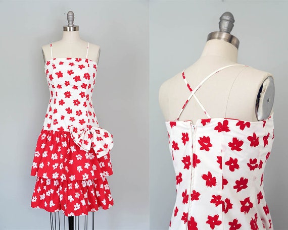 1980s convertible strapless dress | vintage red &