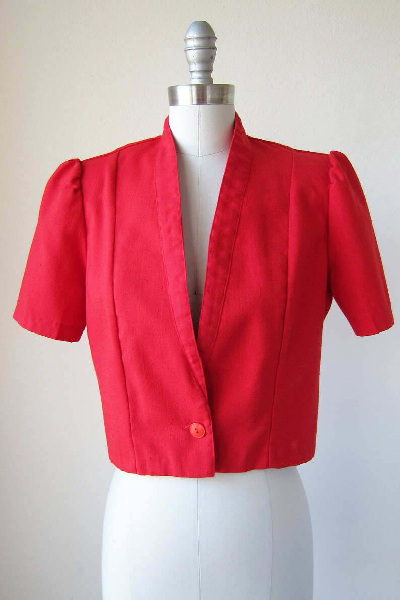 vintage red stripe dress set 1980s pink & white short sleeve bolero jacket small medium s m image 10
