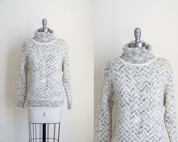 90s gray chevron sweater | vintage turtleneck kni… - image 1