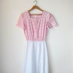 vintage red stripe dress set 1980s pink & white short sleeve bolero jacket small medium s m image 7