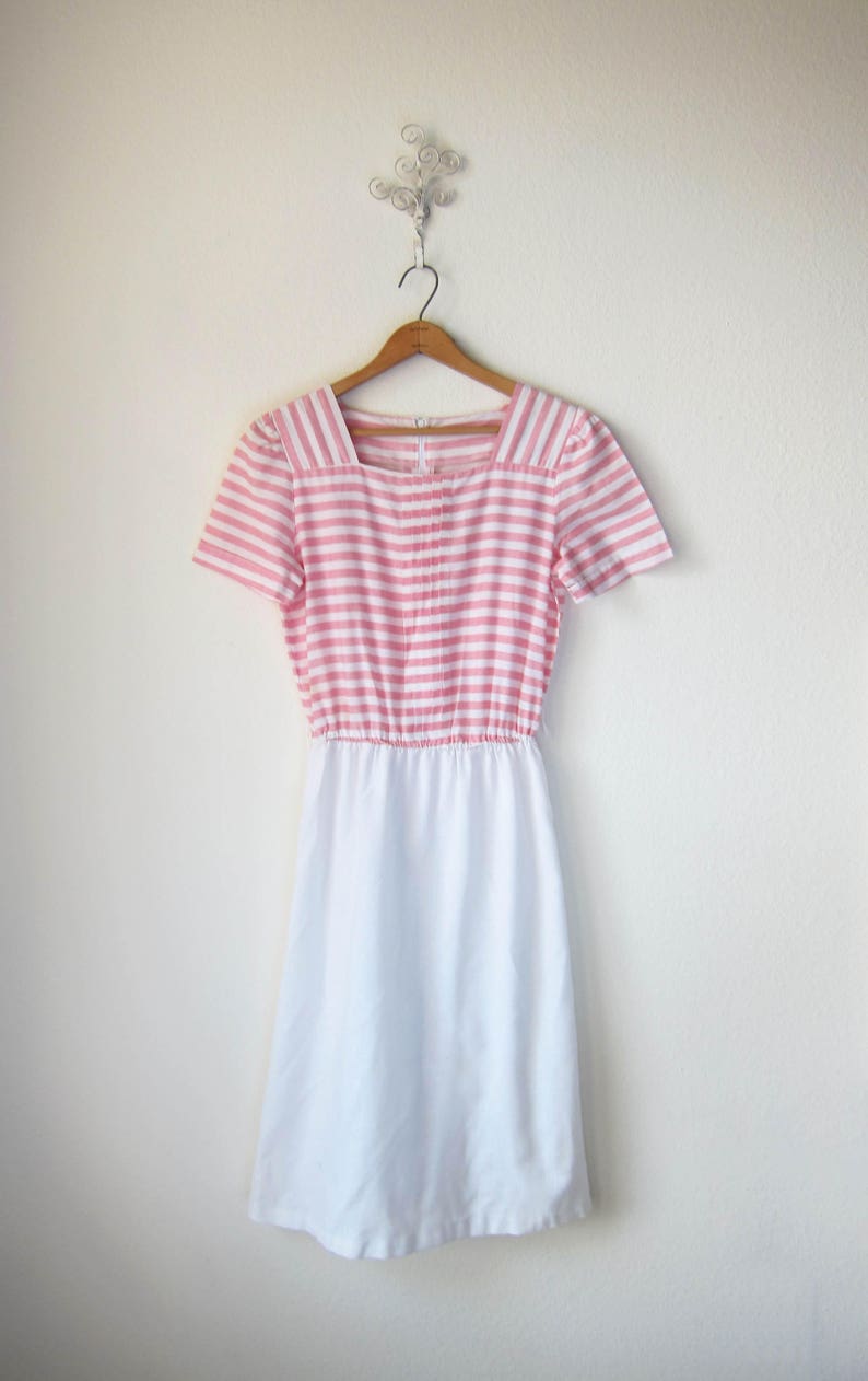 vintage red stripe dress set 1980s pink & white short sleeve bolero jacket small medium s m image 7