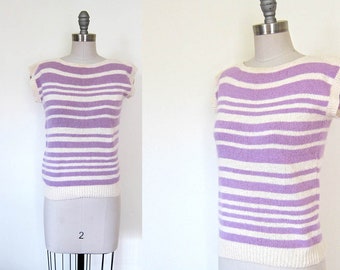 vintage angora striped sweater | wool & silk blend cap sleeve | pierre cardin soft sweater || small | s