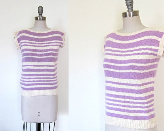 vintage angora striped sweater | wool & silk blen… - image 1