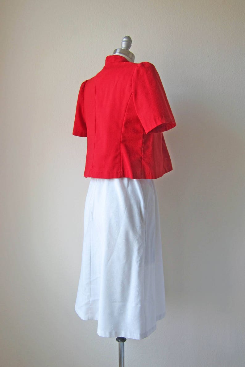 vintage red stripe dress set 1980s pink & white short sleeve bolero jacket small medium s m image 8