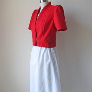 vintage red stripe dress set 1980s pink & white short sleeve bolero jacket small medium s m image 5