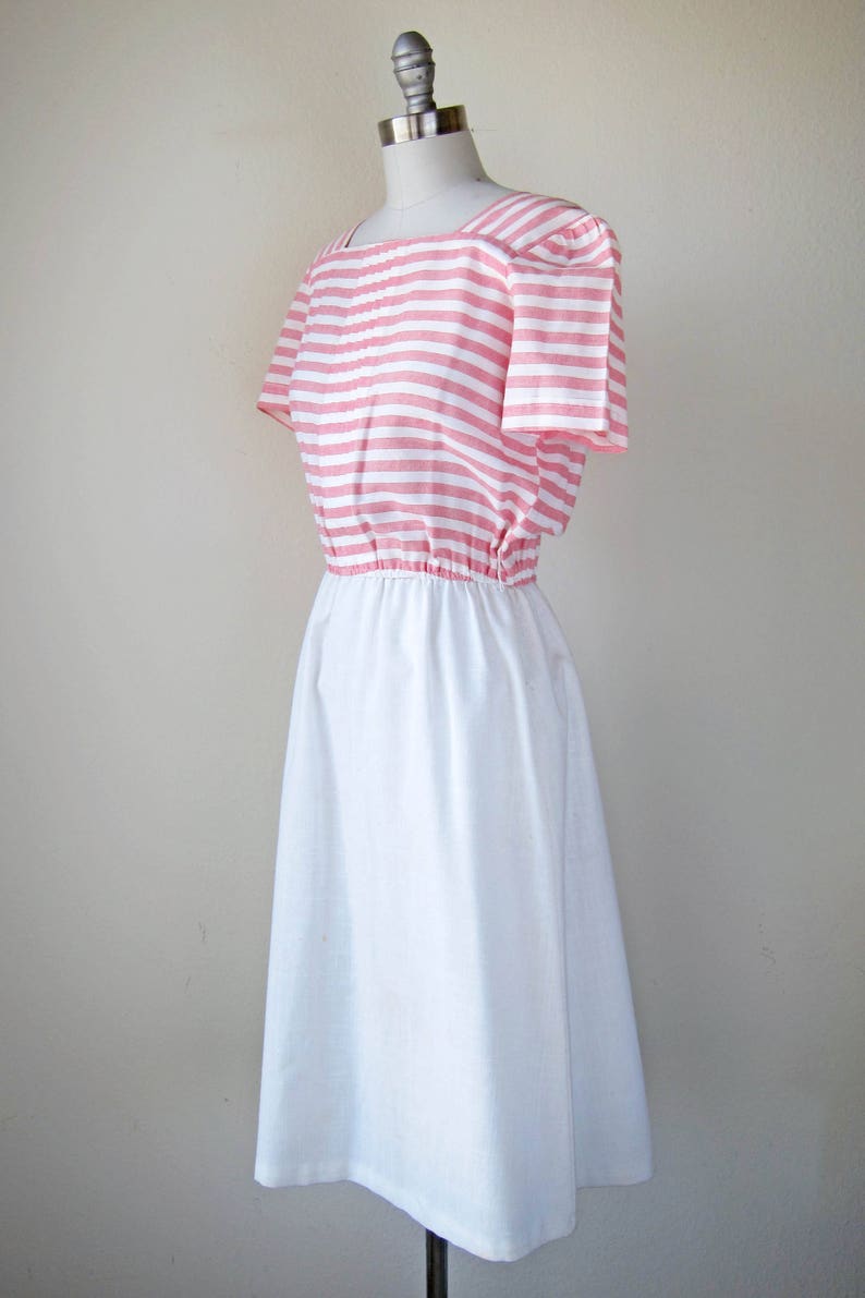 vintage red stripe dress set 1980s pink & white short sleeve bolero jacket small medium s m image 3