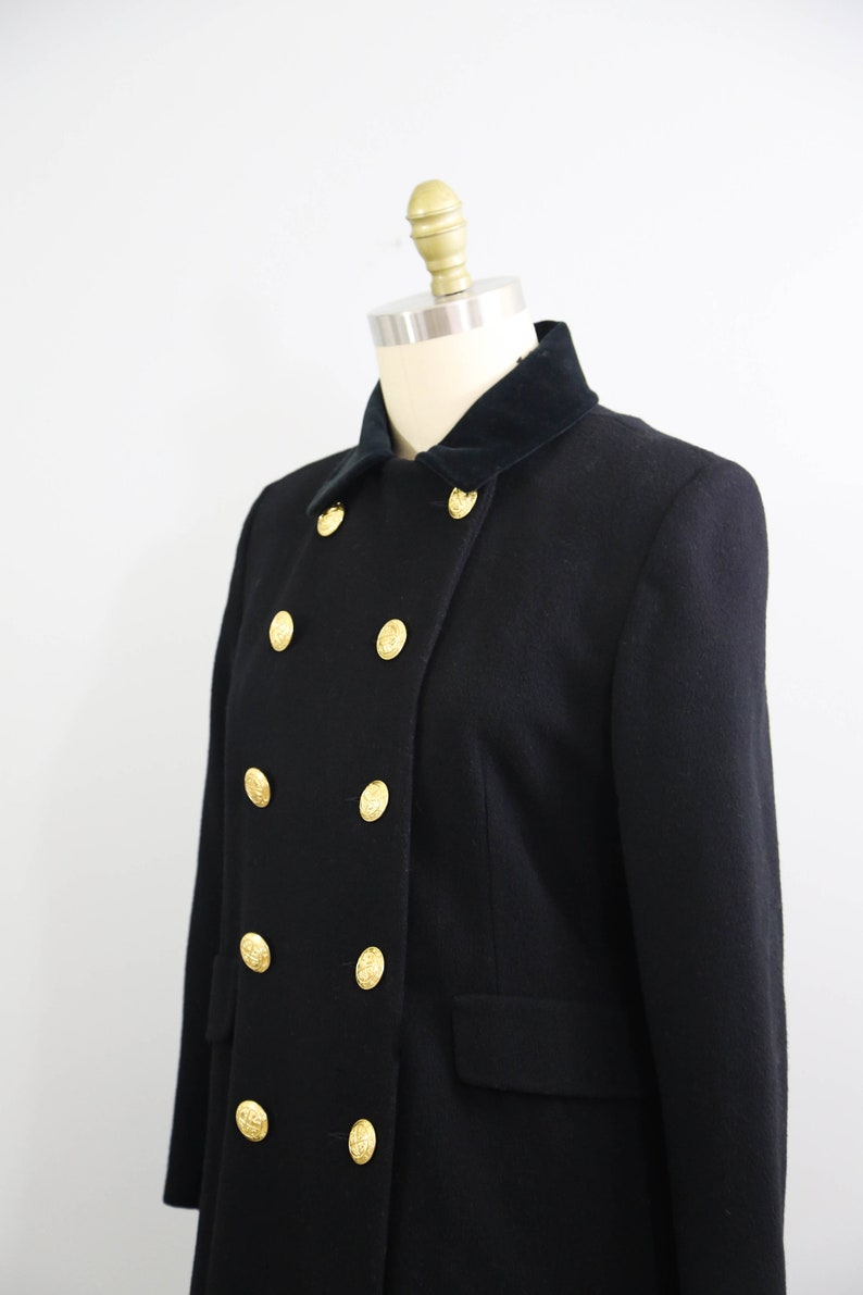 Vintage Black Peacoat Gold Double Breasted Long Wool Etsy