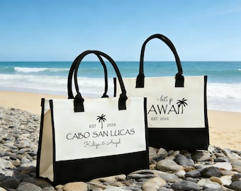 Sacola de lona personalizada, sacola com monograma para madrinhas, sacola de boas-vindas para casamento