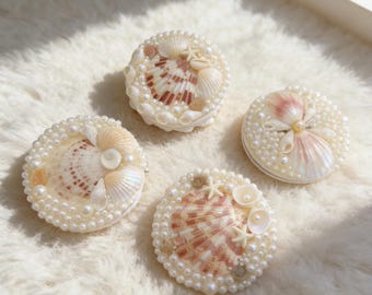 Lembrancinha de casamento, espelho de bolso com pérolas em formato de concha – Chá de panela, presente para madrinhas, presente de aniversário