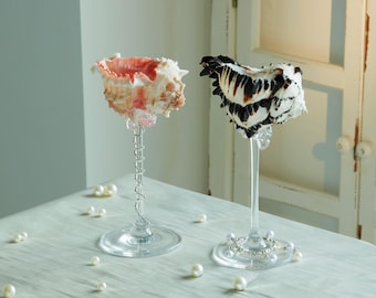 Natural Conch Shell Wine Glass,Beach Wedding Wine Glass,Seashell Glasse,Goblet Cocktail Glass Cup,Bar Glass,Hawaiian Party Glass