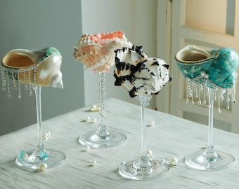 Natural Conch Shell Wine Glass,Beach Wedding Bridesmaid Gifts,Custom Shell Martini Glasses,Goblet Cocktail Glass Cup,Hawaiian Party Glass