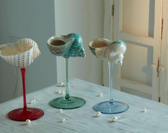 Natural Conch Shell Wine Glasses, Beach Wedding Bridesmaid Favors, Handmade Shell Martini Glasses,Tall Cocktail Glasses, Martini Glasses