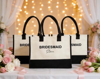 Custom Bridesmaid Tote Bag, Maid of Honor Totes, Bridal Party Bags, Bridesmaid Gift