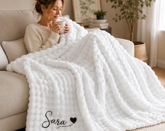 Personalized Name Blanket, Custom Plush Throw Blanket, Soft Cozy Fleece Blanket, Embroidered Name Gift, Gift for Her, Housewarming Gift