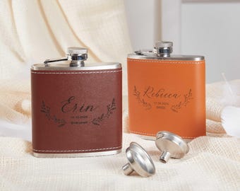 Personalized Leather Flask/Custom Engraved Groomsmen Gift/Wedding Keepsake