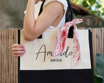 Bolsa personalizada para madrinhas com lenço, lembrancinha para despedida de solteira