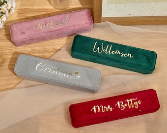 Caixa de joias de veludo personalizada, estojo para pulseiras, presente perfeito de Natal e outras festas para ela, presente ideal para madrinhas com colar/corrente longa.