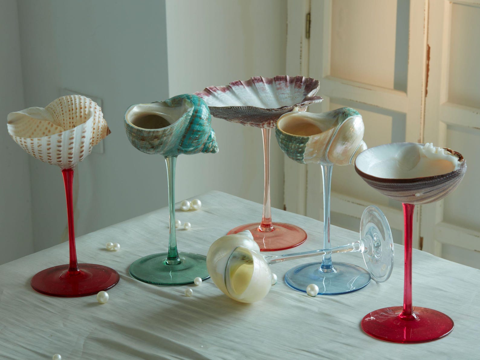 Coupes de vin en forme de coquillage 