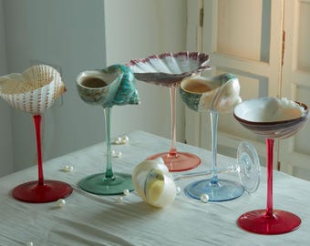 Natural Conch Shell Wine Glass,Beach Wedding Bridesmaid Gifts,Handmade Shell Martini Glasses,Goblet Cocktail Glass Cup,Martini Glasses