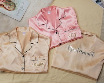 Personalized Bridesmaid Pyjama Set,  Getting Ready PJs, Bridal Squad Loungewear, Gift for Her