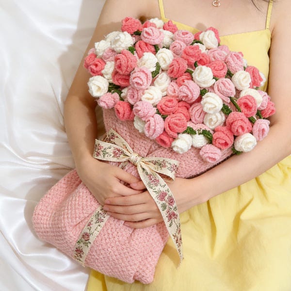 Knitted Rose Bouquet Blanket, Handmade Crochet Bouquet Blanket, Rose Break Blanket, Gifts for Mom,  Birthday/Wedding Gift