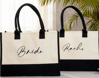 Custom Bridesmaid Tote Bag - Black and White Personalized Wedding Gift for Bridal Party