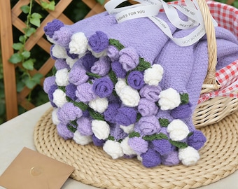 Personalised Name Gift - Purple Floral Bouquet Blanket Valentine's Day, Birthday, Anniversary Gift for Her An Exclusive Romantic Surprise