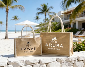 Sacolas de lembrancinhas de casamento com palmeiras, sacola de boas-vindas para casamento, lembrancinha tropical, presentes personalizados para convidados