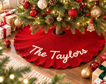 Personalisierte Weihnachtsbaumdecke mit Familiennamen, individuelle Weihnachtsdekoration