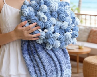 かぎ針編みのフラワーブーケブランケット、かぎ針編みのジャンボ3D