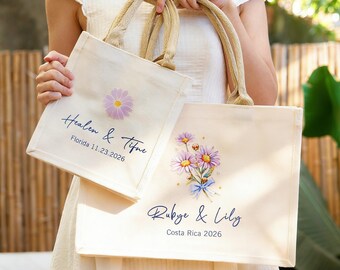 Sacola de boas-vindas personalizada para casamento com margaridas - Lembrancinha personalizada para convidados