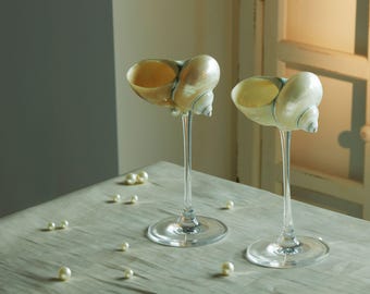 Taça de vinho em concha natural, taça de vinho para casamento na praia, taça de concha, taça de coquetel, taça de bar, taça de festa havaiana