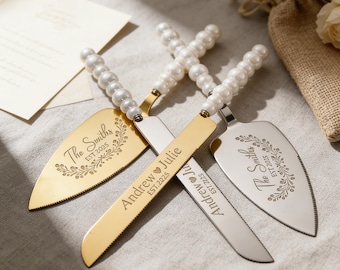 Conjunto para cortar bolo de casamento com champanhe, conjunto personalizado para cortar bolo de casamento, conjunto para servir bolo gravado com caixa para chá de panela