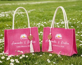 Sacolas personalizadas com margaridas para lembrancinhas de casamento, presente rosa-choque para madrinhas, bolsa de viagem para despedida de solteira.