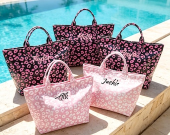Custom Embroidered Striped Tote Bag, Personalized Bridesmaid Gift, Future Mrs Pool Bag, Bachelorette Beach Tote, Bride Tribe Weekend Bag