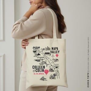 Calistoga, Californië wijnland, kaart Napa Valley, aangepaste draagtas bruiloft, vrijgezellenfeest wijnroute, tassen bruiloft bedankje, cadeau bruidsmeisje